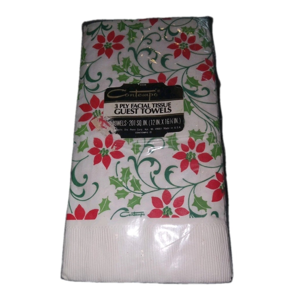 Contempo 3 ply Guest Towels, Flower Pattern, Pkg of 16 New Vintage‎